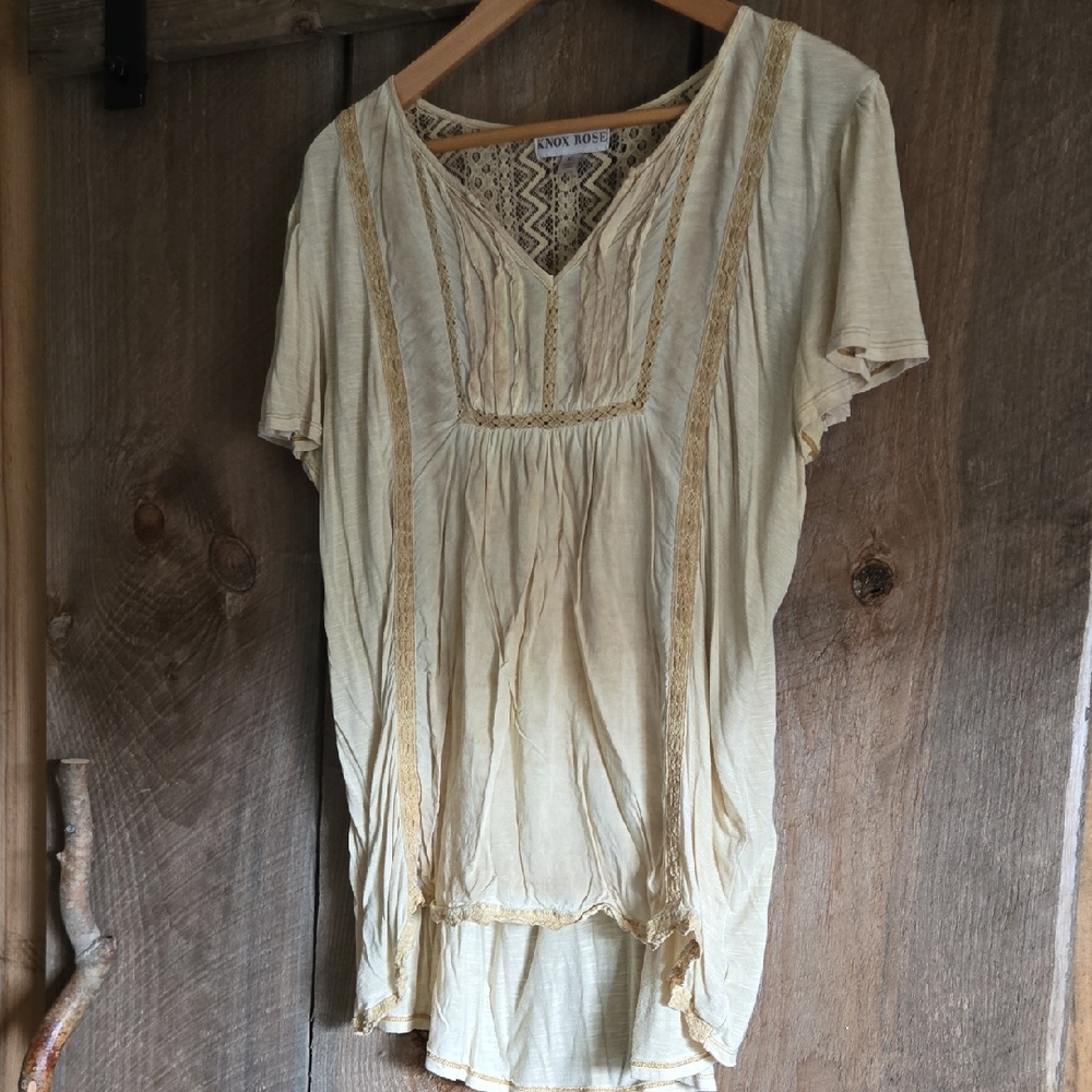 Knox Rose Ivory Lace Trim Top
